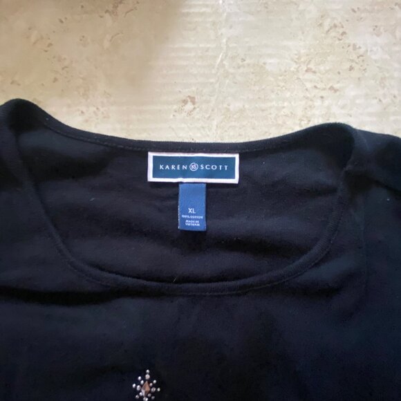 Karen Scott Black Long Sleeve Top With Rhinestone Christmas Tree Design Size XL - Picture 6 of 8